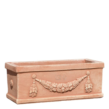 Terracotta Blumenkasten aus Impruneta mit Feston-Dekor